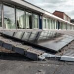 Panele fotowoltaiczne na dachu nowoczesnego domu jednorodzinnego